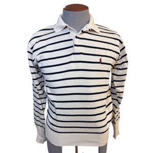 Polo Ralph Lauren Vintage Stripe Sweater Sz. S Collar Waist Band Black/Cream